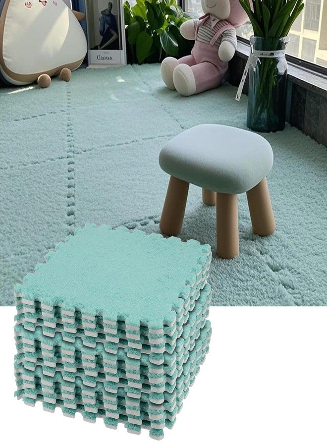 HOZEON 12Piece 12 x 12 Inch Interlocking Carpet Fluffy Tiles, Square Foam Floor Mat Tiles EVA Plush Foam Mats Shaggy Playmat for Parlor, Bedroom, Game Room, Blue - Image 1